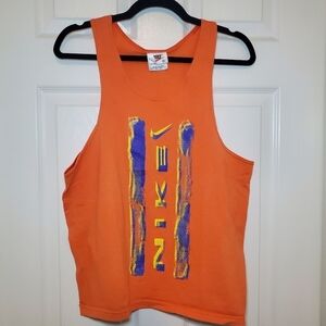 VINTAGE Nike Tank Top T-Shirt center swoosh usa made urban jungle Sz M Orange